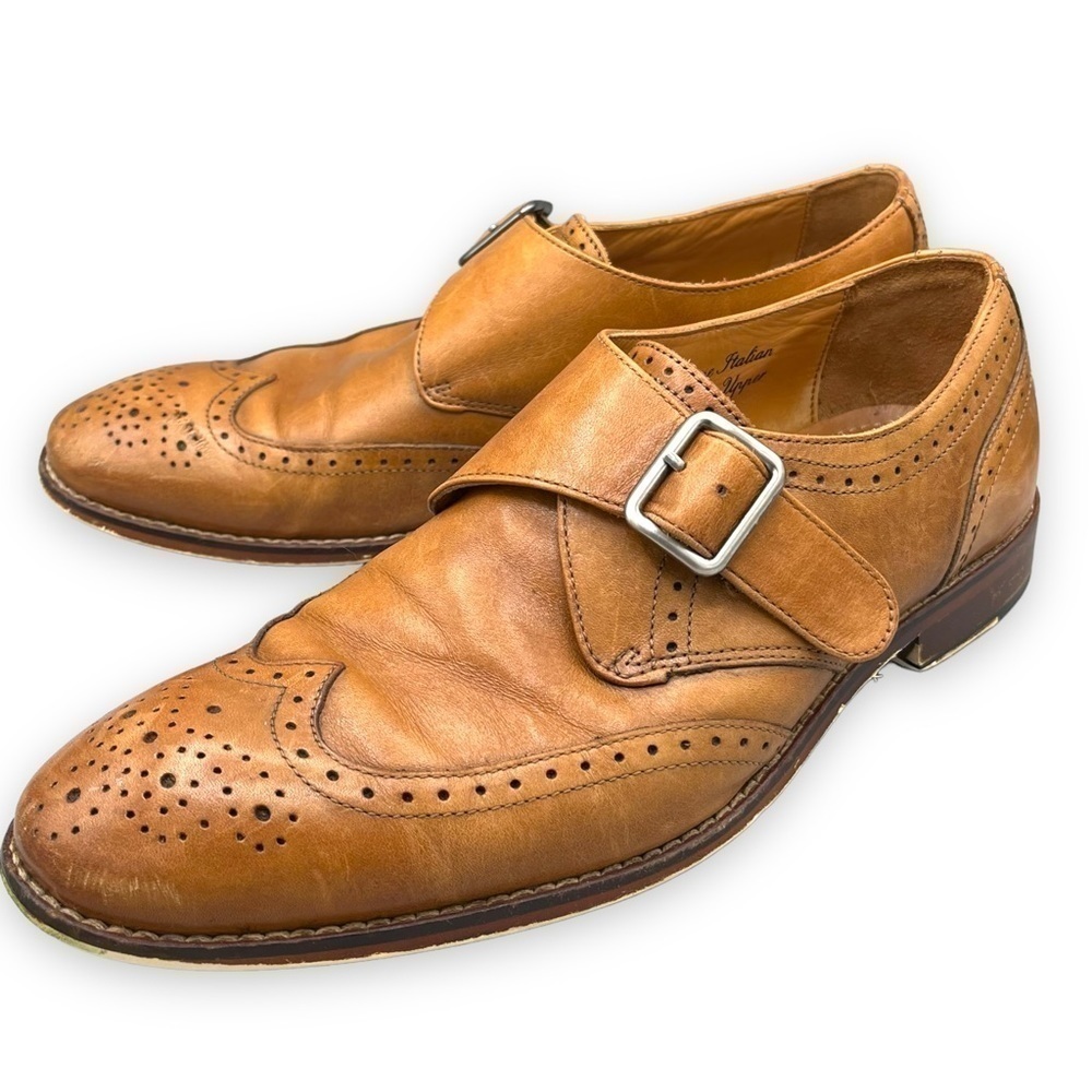 4 for $40 SALE! Marco Vittorio Monk Strap Wingtip Loafers, Cognac Brown, Size 9